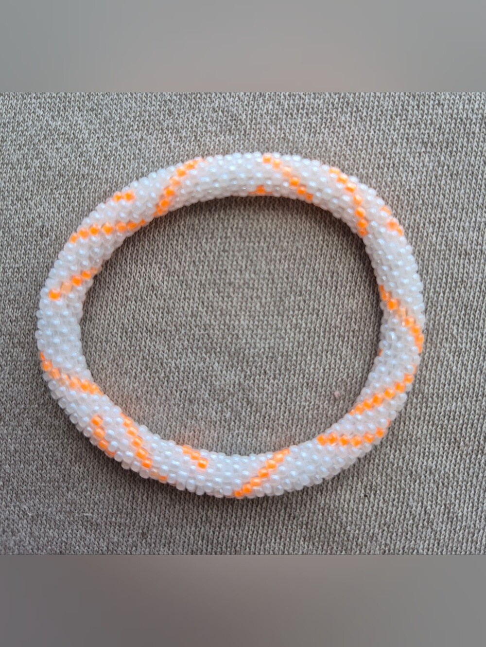 White and Orange Beaded Stretch Bracelet for Women